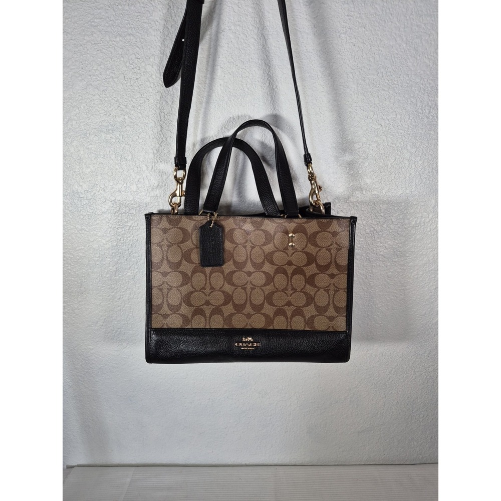 COACH Tote Bag 1955 Dempsey Signature Carryall Leather Khaki x Black Bag